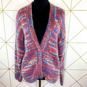 Vintage Space Dye Button Front Mohair Cardigan